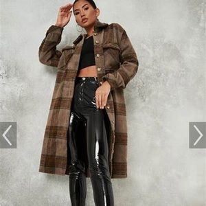 Long Brown Plaid Shacket